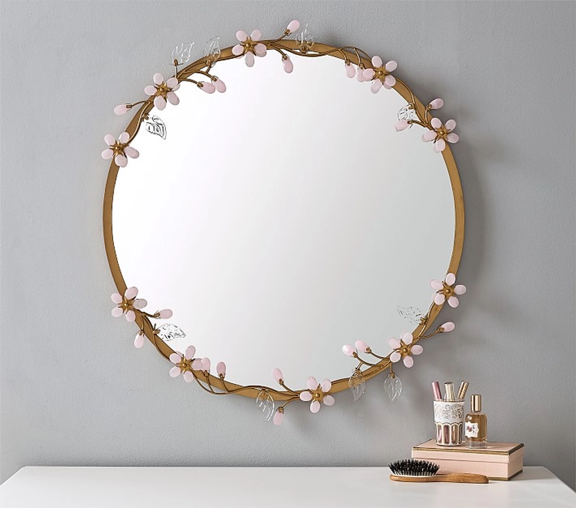 Grace Pink Flower Round Mirror (30") | Pottery Barn Kids