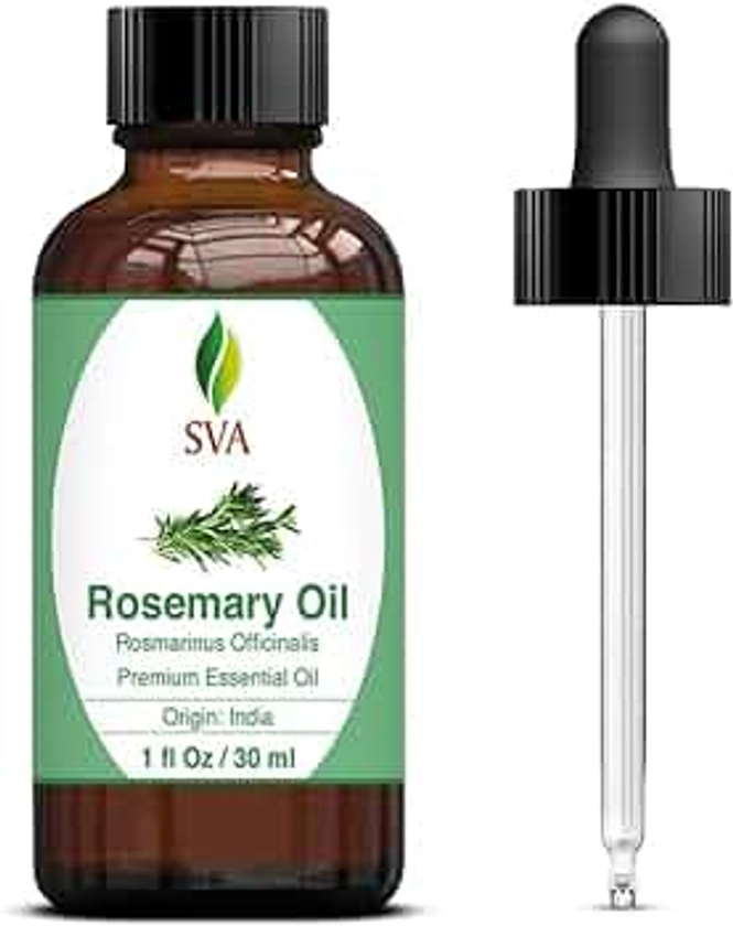 SVA Rosemary Essential Oil 1oz (30 ml) Premium Essential Oil with Dropper for Hair Care, Hair Oiling, Scalp Massage, Skin Care & Aromatherapy