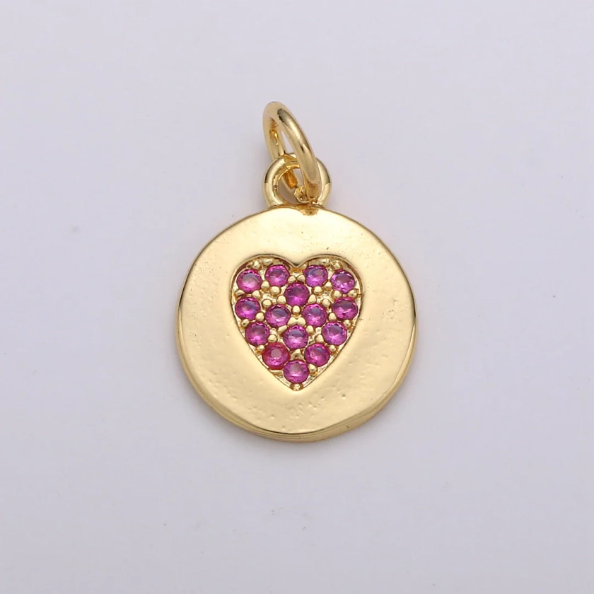 Dainty Gold Heart Charm, Disc Coin Charm Gold Pendant, Minimalist Jewelry Making in 24k Gold Findings for Bracelet Earring, CHGF 1375 - Etsy
