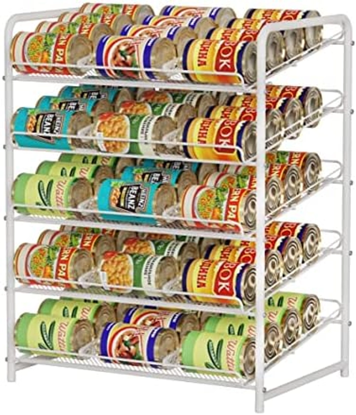 Simple Trending 5-Tier Can Rack Organizer, Stackable Can Storage Dispenser Holds up to 60 Cans for Kitchen Cabinet or Pantry, White