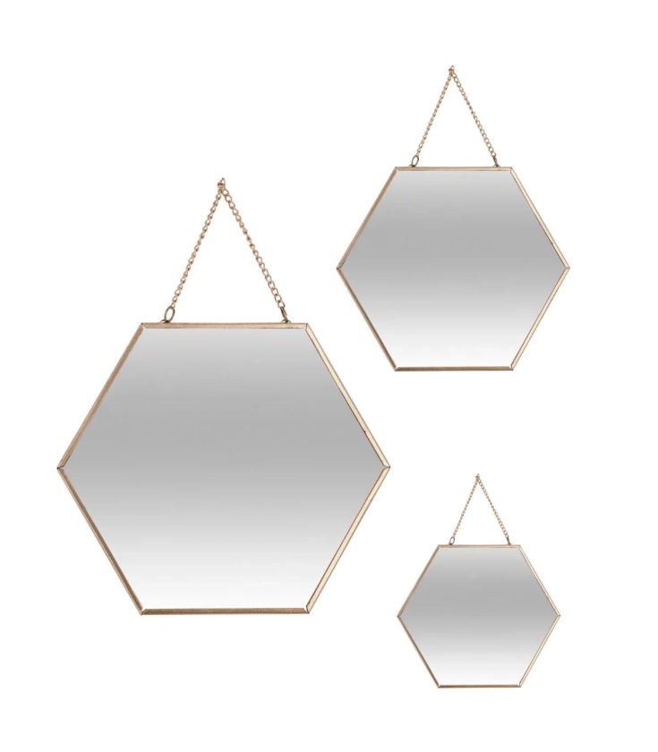 MIROIR HEXAGONAL METAL CHAINE X3 OR