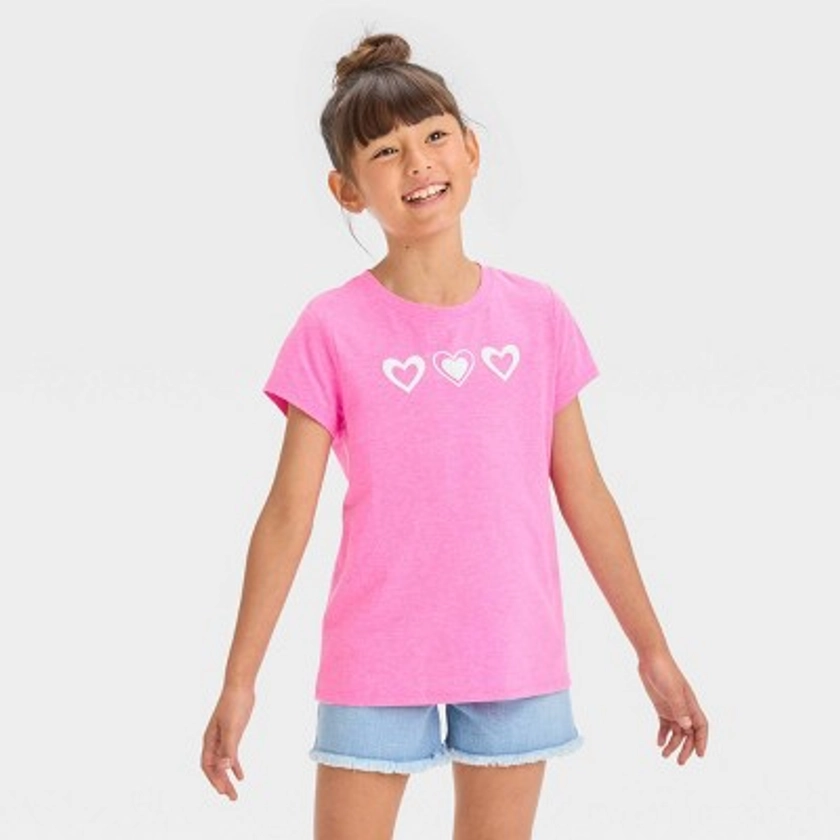 Girls' Short Sleeve 'Hearts' Graphic T-Shirt - Cat & Jack™ Neon Pink
