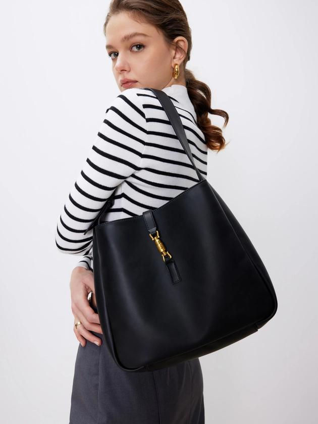 Soft Push-lock Decor Tote Bag For Daily Casual Coffee Shop Outdoor Work