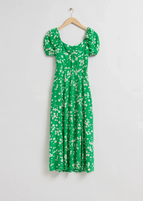 Flowy Puff Sleeve Midi Dress - Bright Green Floral Print - & Other Stories GB