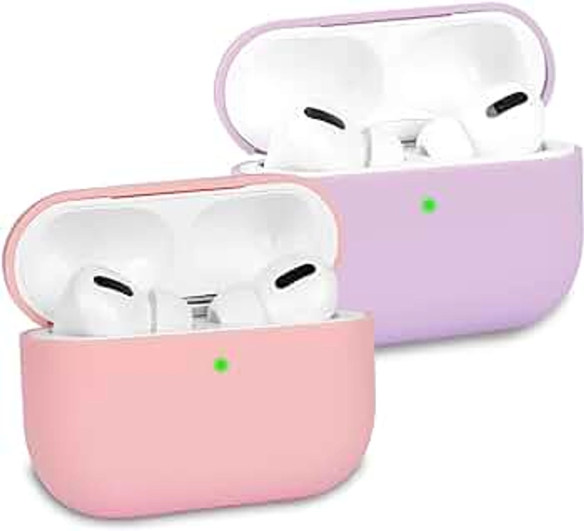KOKOKA Case Cover Compatible with Airpods Pro, Soft Silicone Skin Case Cover Shock-Absorbing Protective Case for Airpods Pro, Front LED Visible, 2 Pack Pink/Lavender
