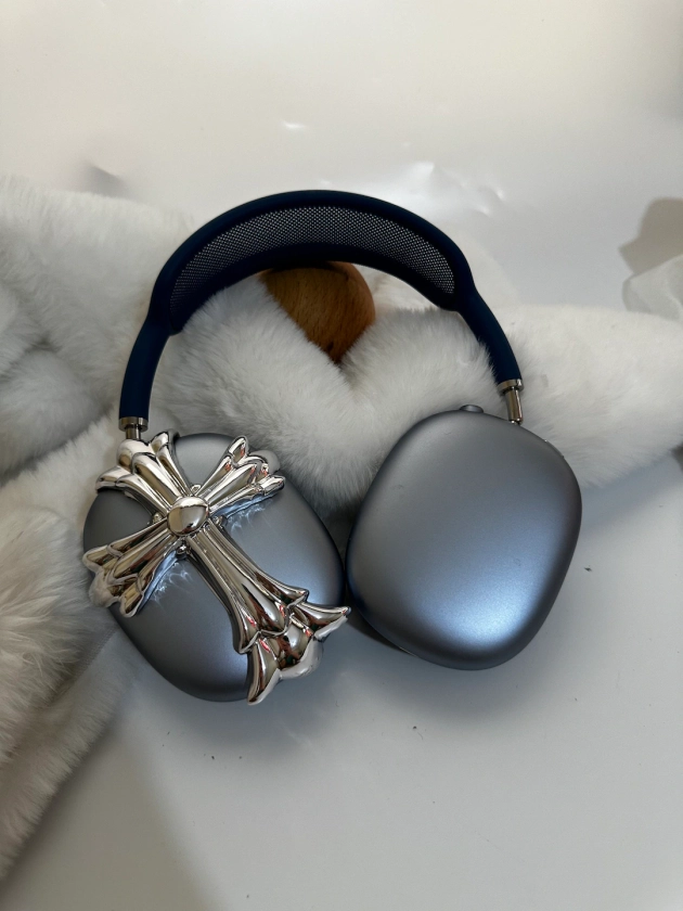 AirPods Max Pewter Cross Earbuds Attachment / Headphones Cases / AirPods Max Case Cover / 3D Resin Print Art / Christian / Chrome Silver Go