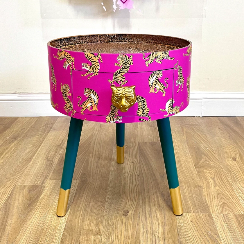 Hot Pink Magenta Tiger Round Bedside Table . Fun Bright Home Decor . Ideal for Nightstand or Side Table. Comes With Inbuilt Drawer - Etsy