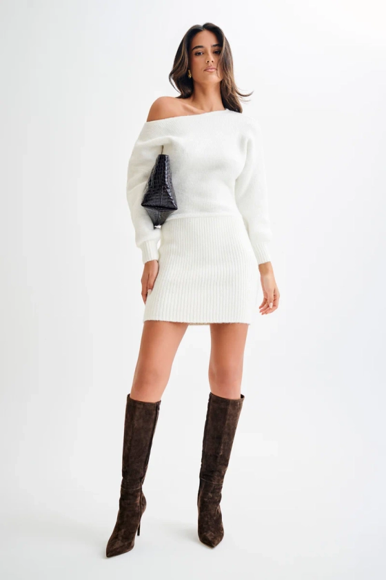 Rafferty Boat Neck Knit Mini Dress - Ivory