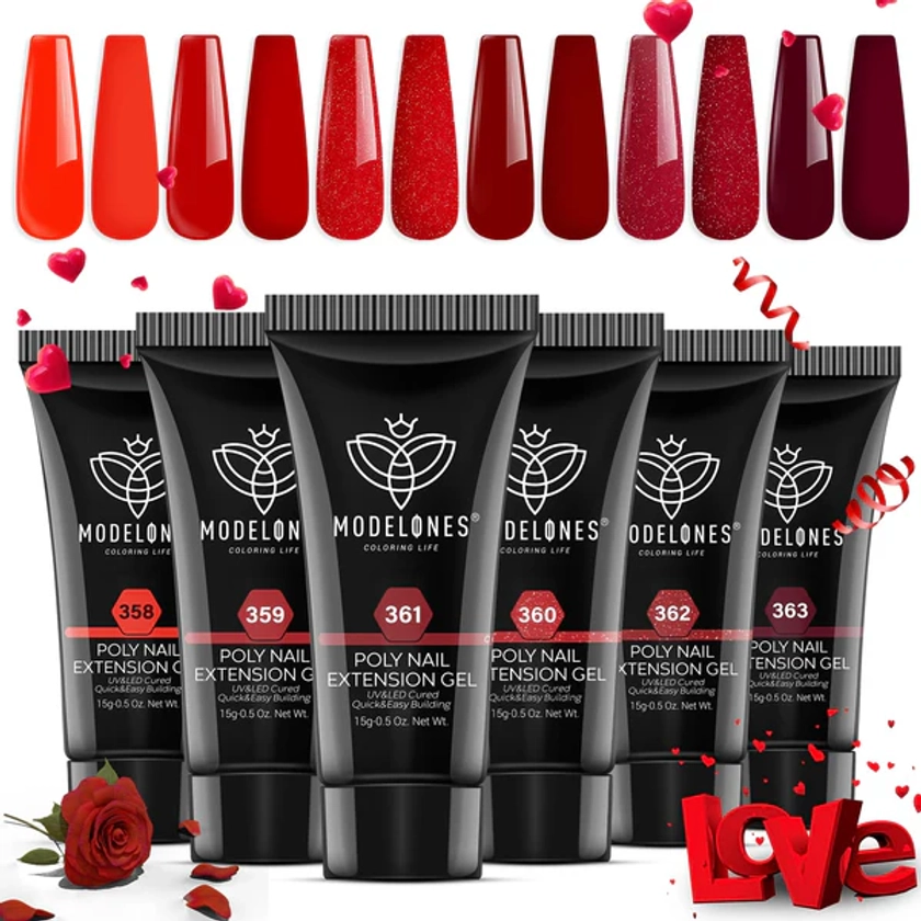 Red Collection - 6 Shades Poly Nail Gel Set