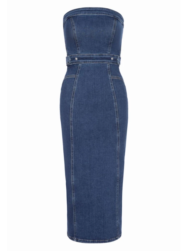 Shop Good American Denim Tube Midi Dress | Saks Fifth Avenue