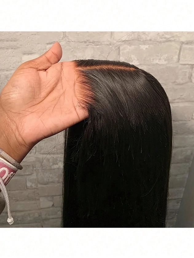 Perruque en cheveux humains sans colle, pré-coupée et pré-plucked, à lacet frontal droit 5x5, perruques en cheveux humains sans colle à lacet frontal pour femmes, prêtes à porter, densité de 180% , noir naturel