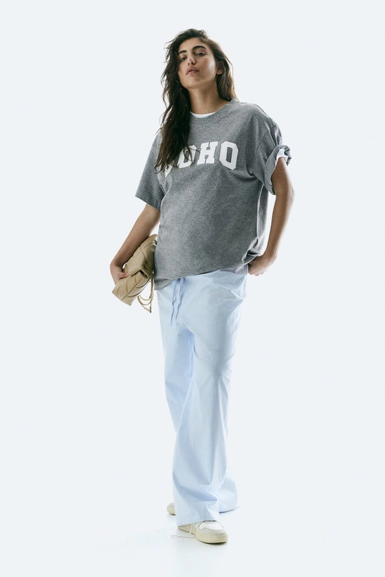 T-shirt oversize imprimé - Encolure ronde - Manches courtes - Gris chiné/SOHO - FEMME | H&M BE