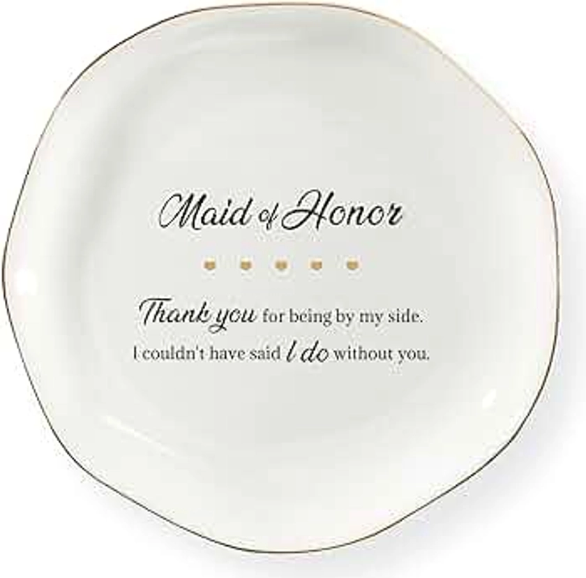 Maid of Honor Ring Dish Jewelry Tray,Bridemaid Proposal Gifts for Women,Wedding Gifts for Maid of Honor,Ceramic White,4.7"