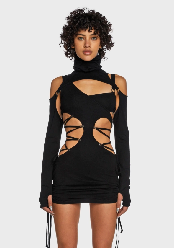 Replay Cut Out Lace Up Dress Set - Black