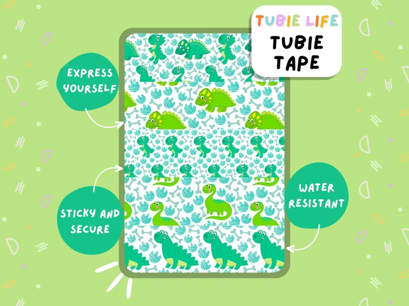 TUBIE TAPE Tubie Life green dinosaur ng tube tape for feeding tubes and other tubing