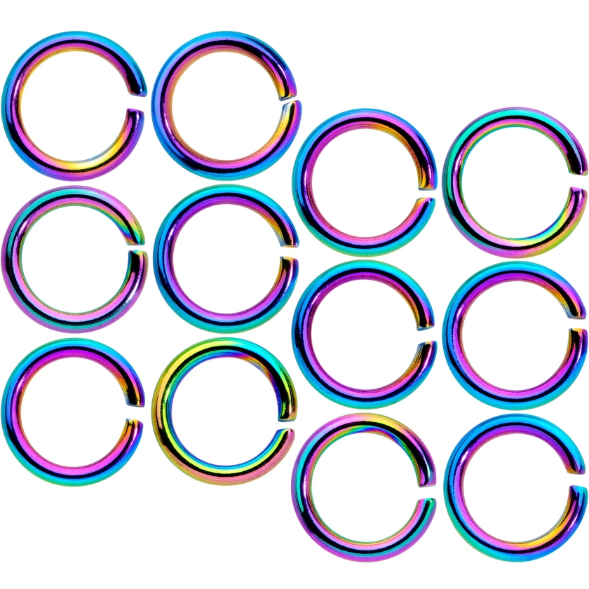 14 Gauge 5/16 Rainbow Anodized Seamless Cartilage Ring Set of 12