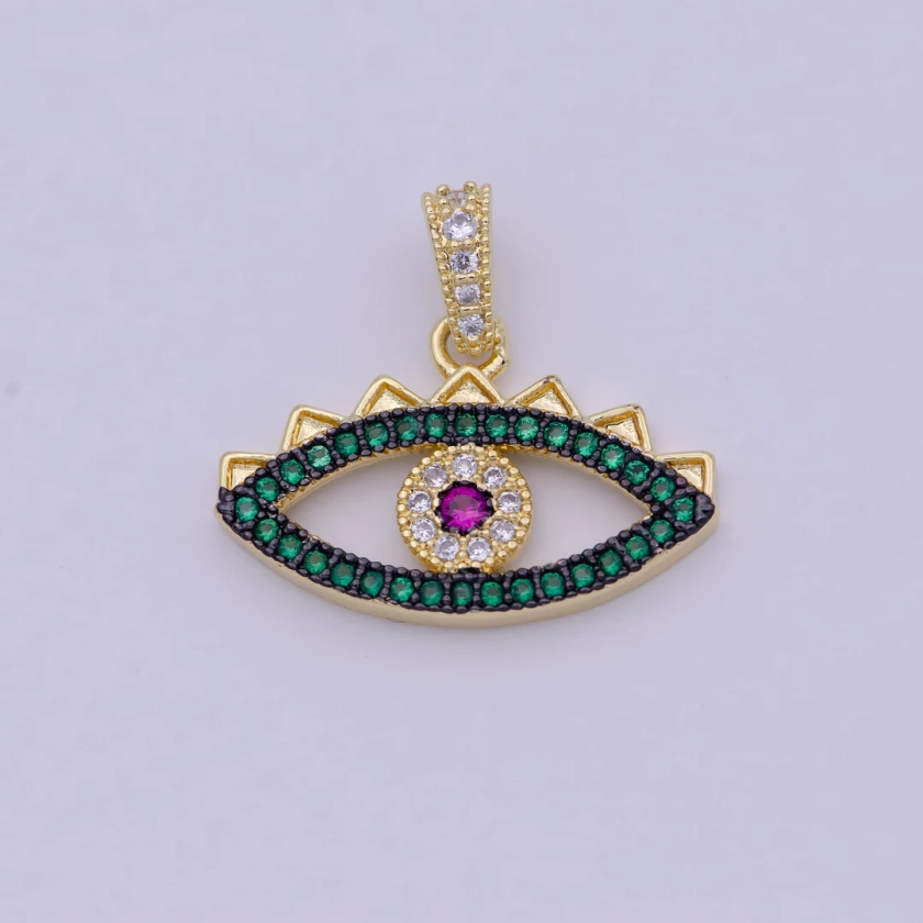 Green Micro Pave Evil Eye Charm Cubic Eye of Ra Necklace Earring Charm in 24k Gold Filled for Necklace Bracelet Component Supply I-774 - Etsy