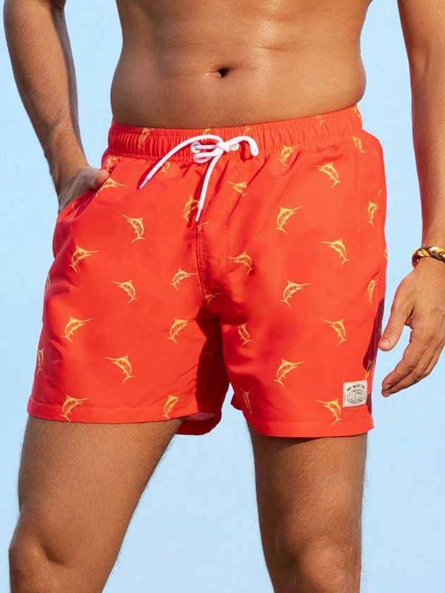 Manfinity Swimmode Men Fashionable Shark Printed Loose Drawstring Summer Beach Shorts | SHEIN USA