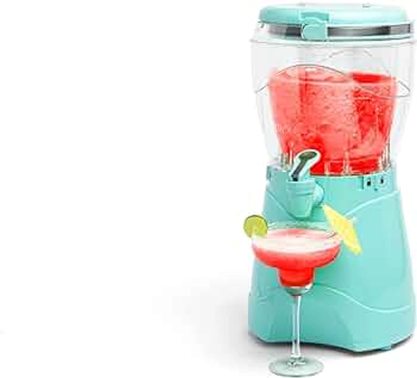 Nostalgia Frozen Drink Maker and Margarita Machine for Home - 128-Ounce Slushy Maker with Stainless Steel Flow Spout - Easy to Clean and Double Insulated - Aqua
