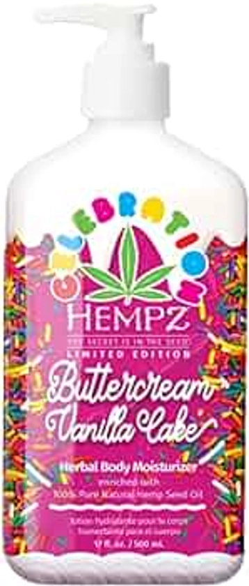 Hempz Body Lotion - Buttercream Vanilla Cake Celebration - Limited Edition Daily Moisturizing Cream, Shea Butter, Aloe - Skin Care Products, Hemp Seed Oil - 17 Oz