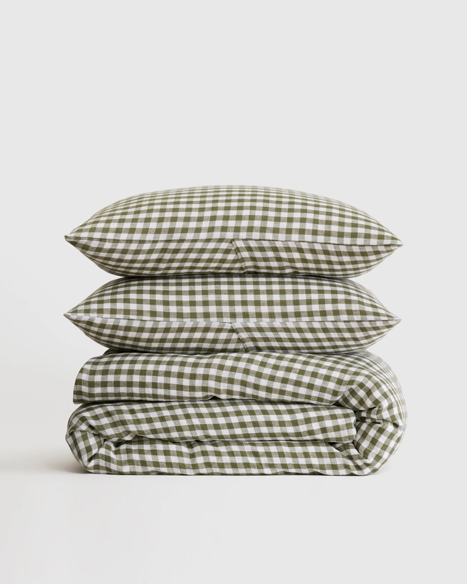 European Linen Gingham Duvet Cover Set