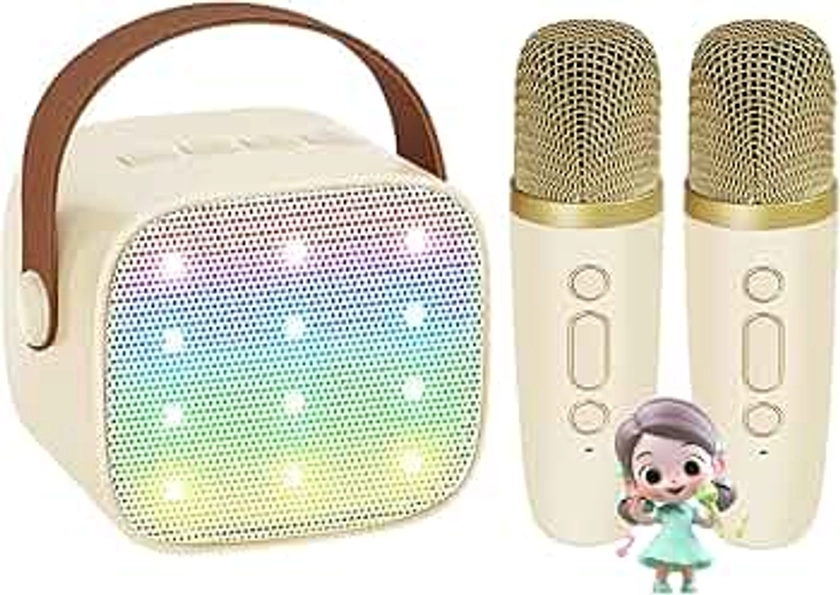 Mini Portable Microphone Karaoke Bluetooth sans Fil avec 2 Micro, Ankuka, avec Magique Voix Change et LED Lumière Qualité Sonore HiFi, Complet pour Enfant Adulte Fille Jaune