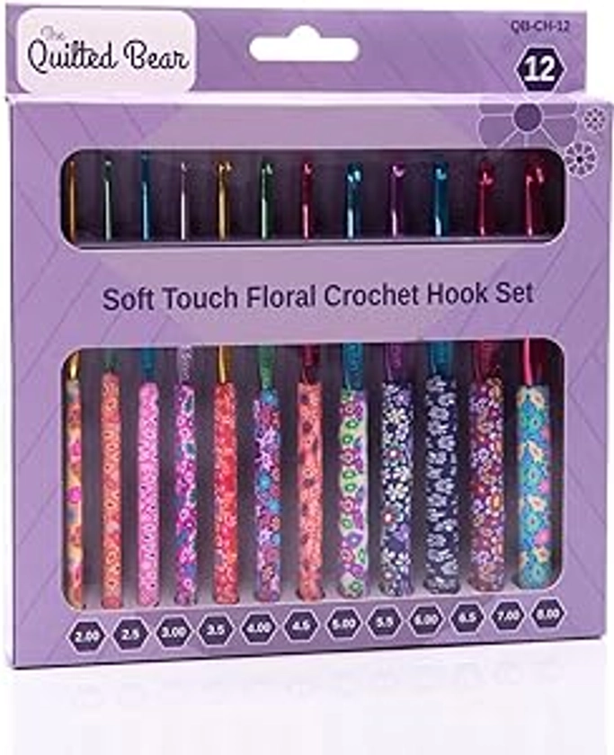 The Quilted Bear Crochet Hook Set - Premium Soft Grip Floral Hooks with Ergonomic Polymer Clay Handle 12 (2mm, 2.5mm, 3mm, 3.5mm, 4mm, 4.5mm, 5mm, 5.5mm, 6mm, 6.5mm, 7mm & 8mm) : Amazon.co.uk: Home & Kitchen