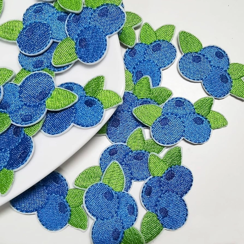 2.1"x1.1" 20pcs Blue Berry Blueberry Fruit Iron On Embroidered Patches Appliques Machine Embroidery Needlecraft Projects Boys Girls Kids DIY