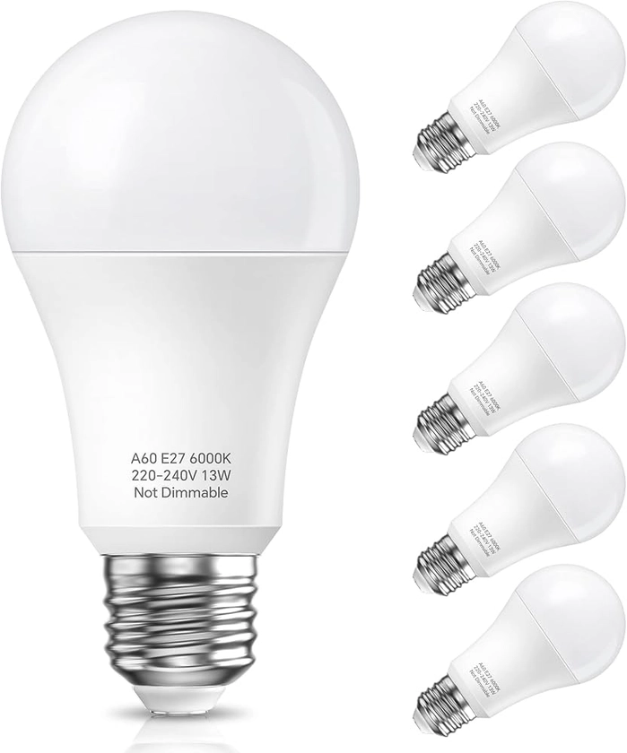 PURSNIC Ampoule LED E27 Blanc Froid, 13W équivalent Ampoule LED 100W, 1200LM, Ampoules LED Intérieur E27, Lampe E27 A60 Culot Edison à vis, Ampoule 6000K Angle du Faisceau 360°, Lot de 6 : Amazon.fr: Luminaires et Éclairage