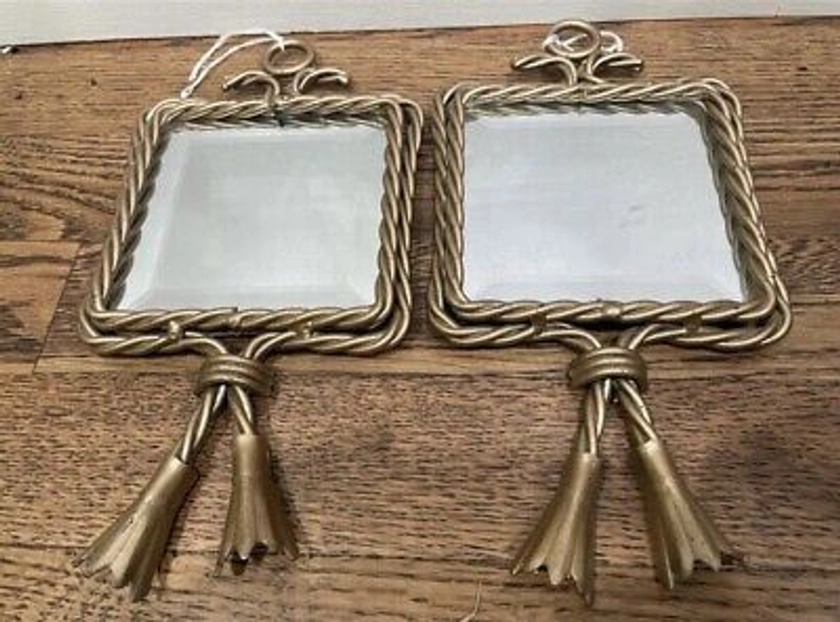 Pair of Vintage Gold Metal Framed Mirrors Wall Accent Decorations BL