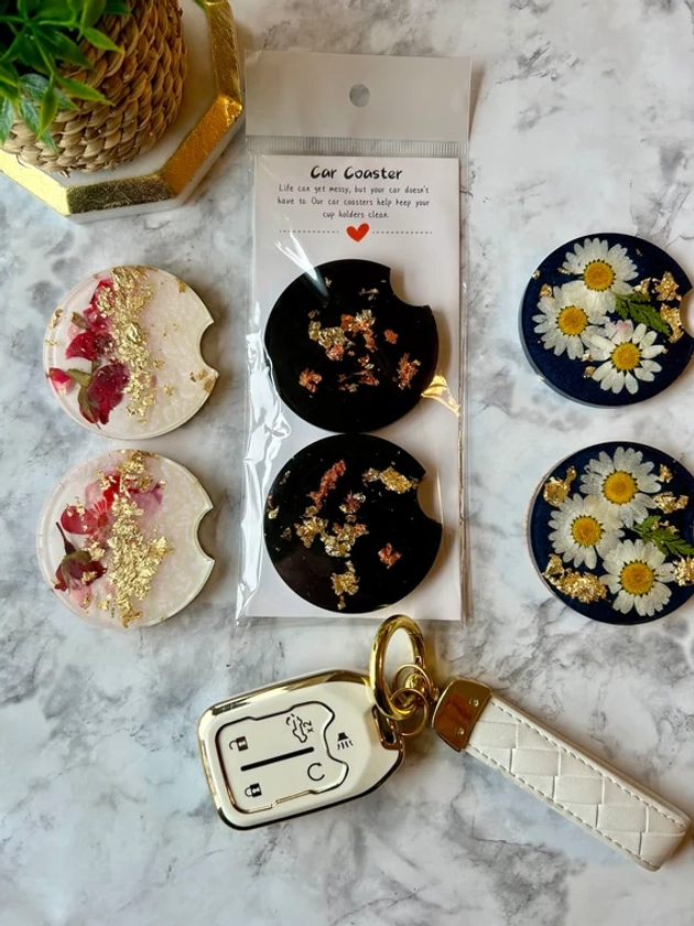 Resin handmade car coaster floral bougie