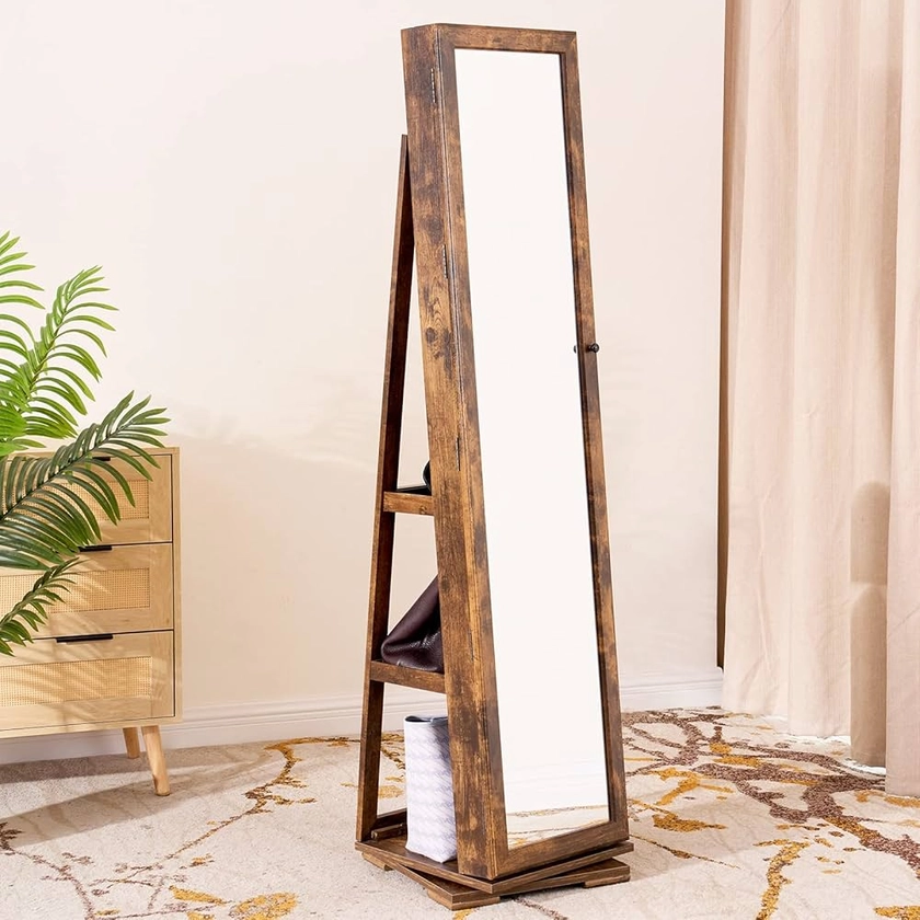 SogesHome Armoire à bijoux avec miroir pleine longueur et socle pivotant à 360° Miroir sur pied Armoires à bijoux verrouillables miroir-Organiseur de bijoux Hauteur 160 cm : Amazon.fr: Mode