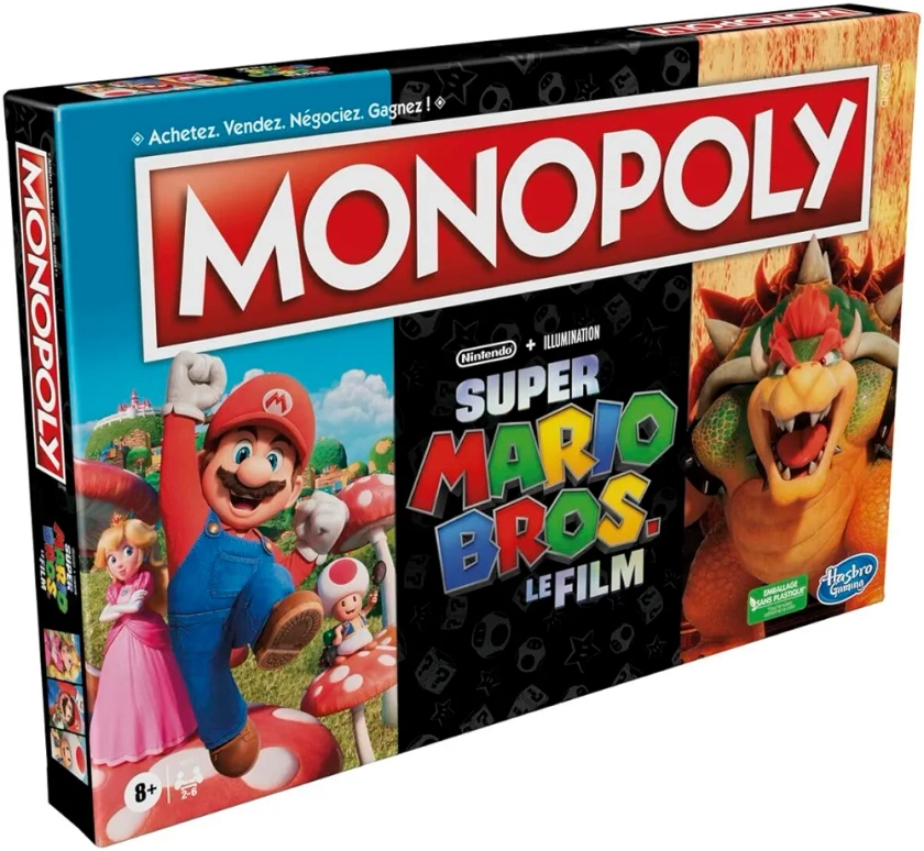 MONOPOLY : éditon Film Super Mario Bros., Jeu de Plateau pour Enfants, inclut pion Bowser