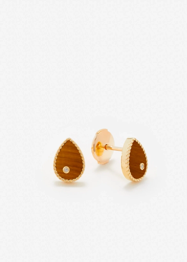 Pair of earrings Baby Poire - Tiger eye, diamonds and yellow gold - Yvonne Léon