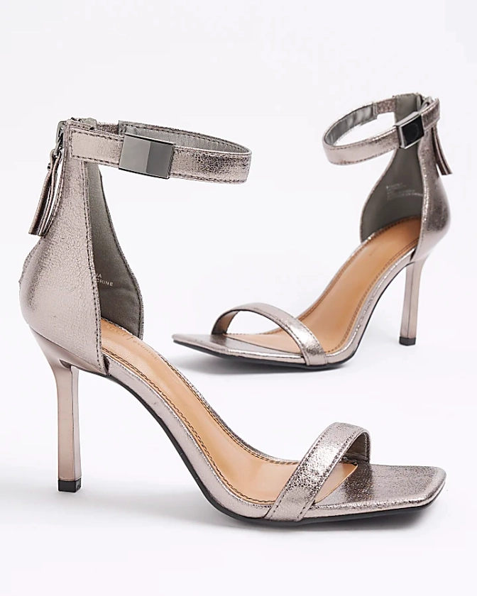 Silver Clasp Heeled Sandals | River Island