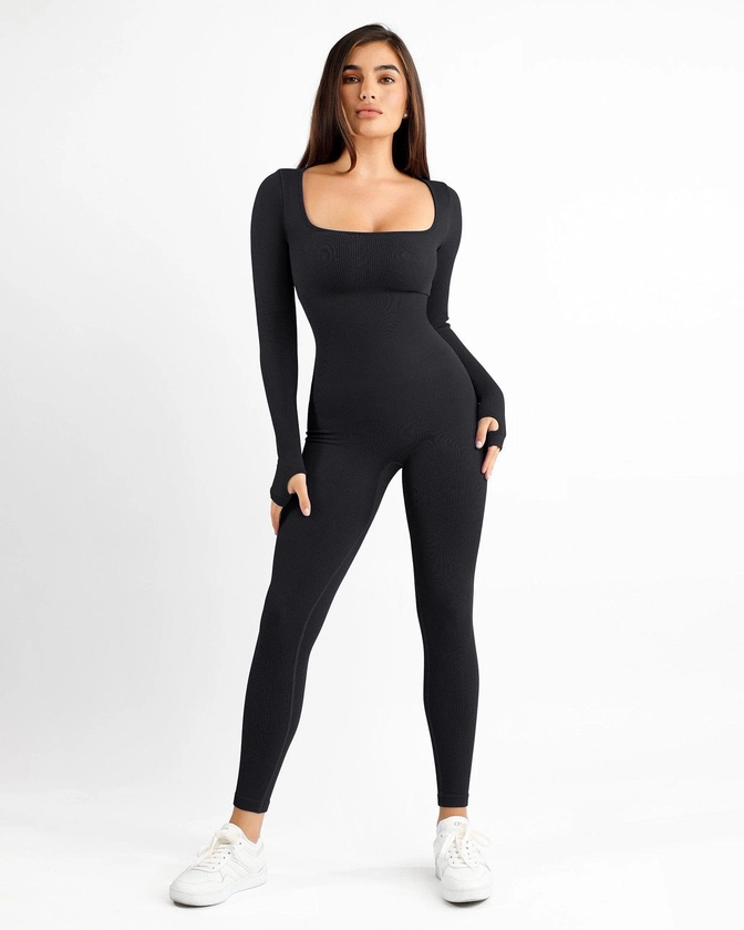 Seamless Square Neck One Piece Sport Jumpsuit Or Romper