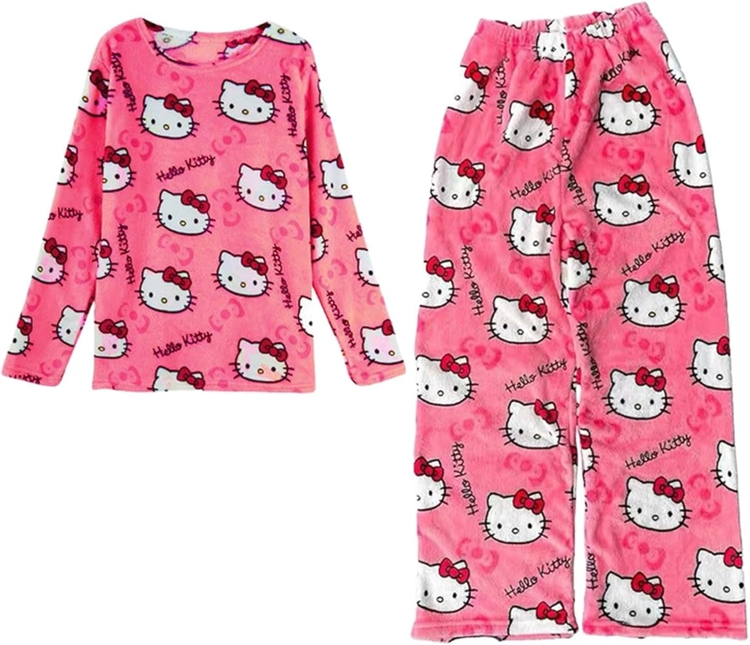 Pyjama Femme Hiver Pilou - Ensembles de Pyjama Femme et Fille Combinaison Pyjama Polaire Chaud Leger et Doux Manche Longue Col Rond 2 Pièces Vêtements de Nuit de Maison Idéal pour l'hiver Cadeau Noël