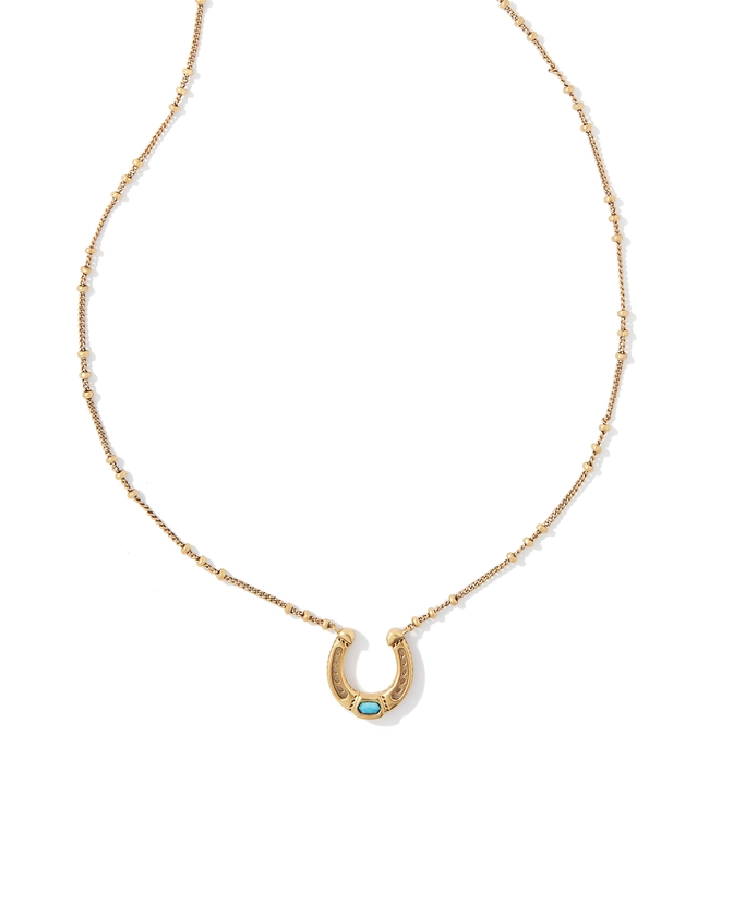 Noble Vintage Gold Horseshoe Pendant Necklace in Variegated Dark Teal Magnesite | Kendra Scott