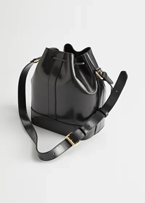 Topstitched Leather Bucket Bag - Black - & Other Stories FR