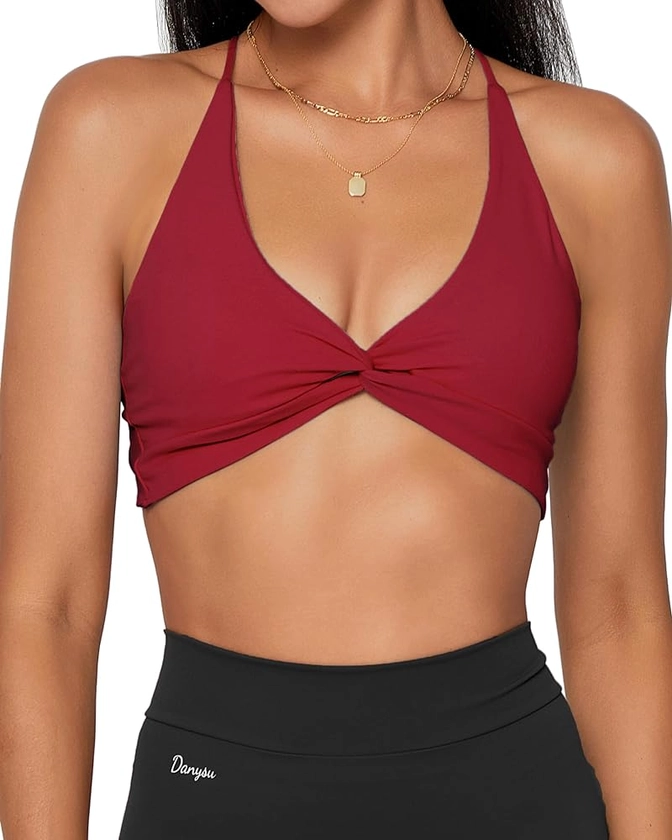 Danysu Backless Sports Bra Soft Workout Tops with Removable Padded Yoga Training Bras Strappy Going Out Top