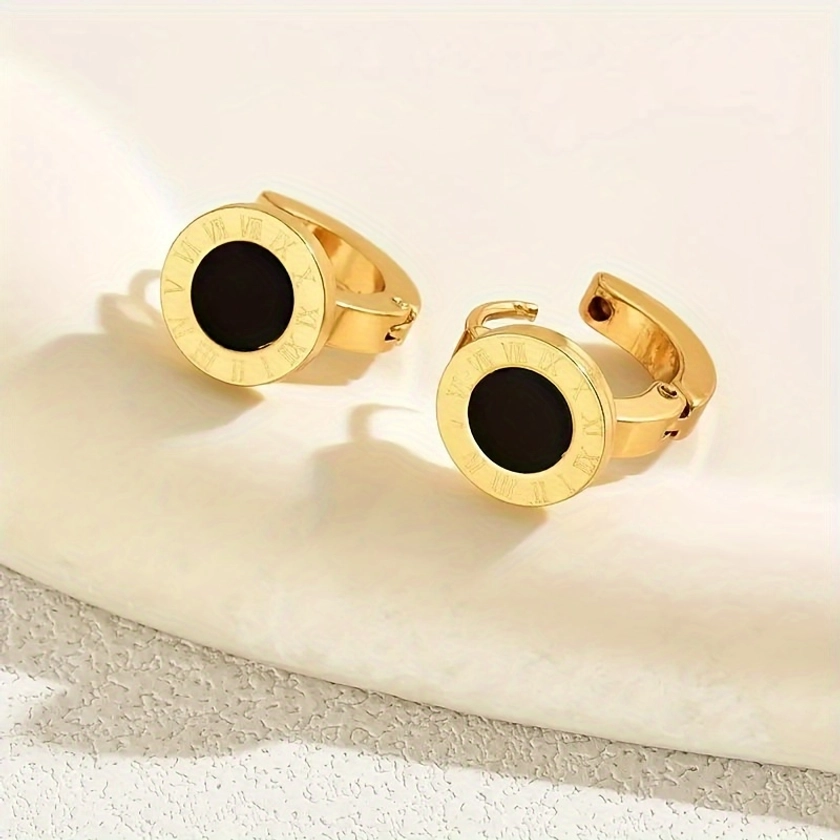 1 Pair Of Golden Stainless Steel Earrings, Stylish Earrings For Men