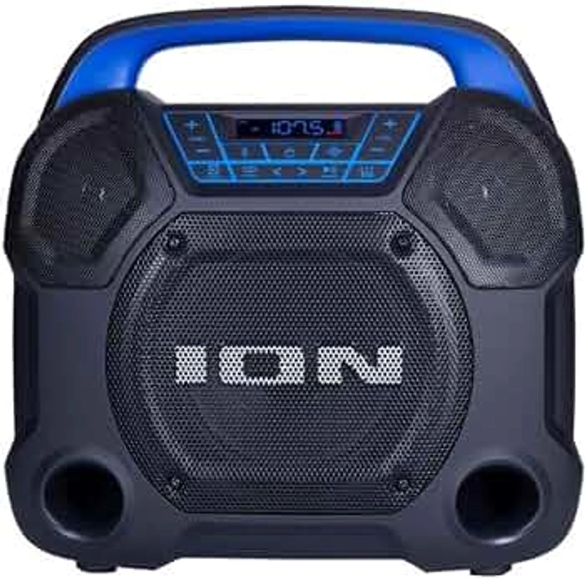 Ion Explorer Express Outdoor Party Speaker with Rechargeable Battery, Bluetooth and Radio for Birthday, Pool Party, BBQ – Premium Wide Sound, Three Speakers, USB Charging & App (Renewed)