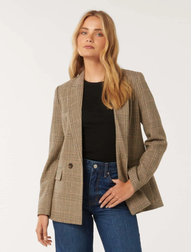 Nadia Double-Breasted Blazer in Brown Check - Size 4 to 16 - Women's Blazers