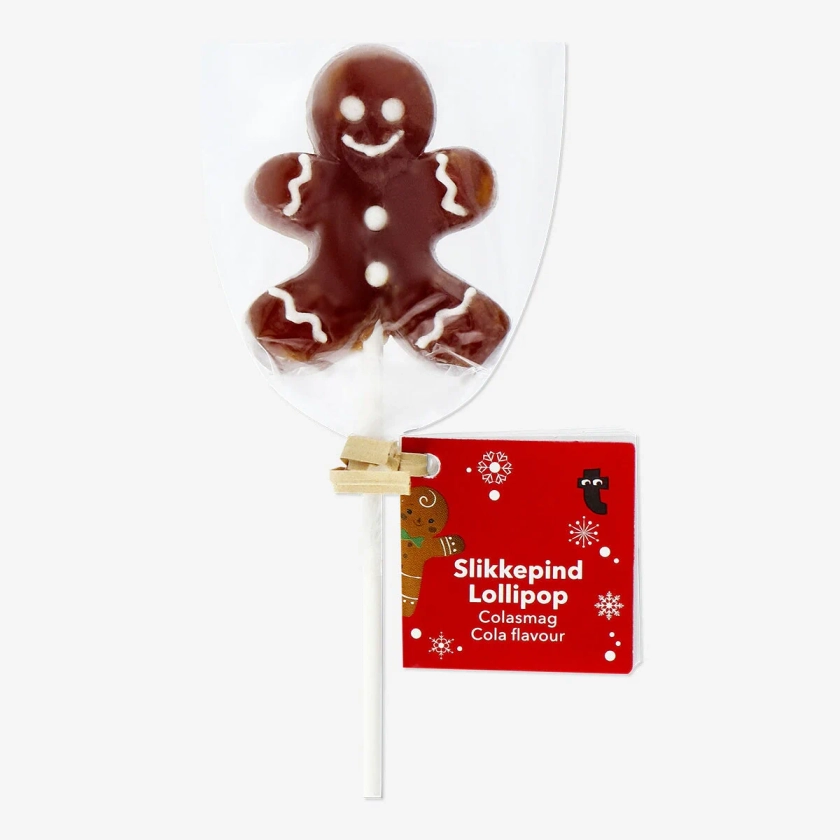 Gingerbread person shaped lollipop with cola flavour