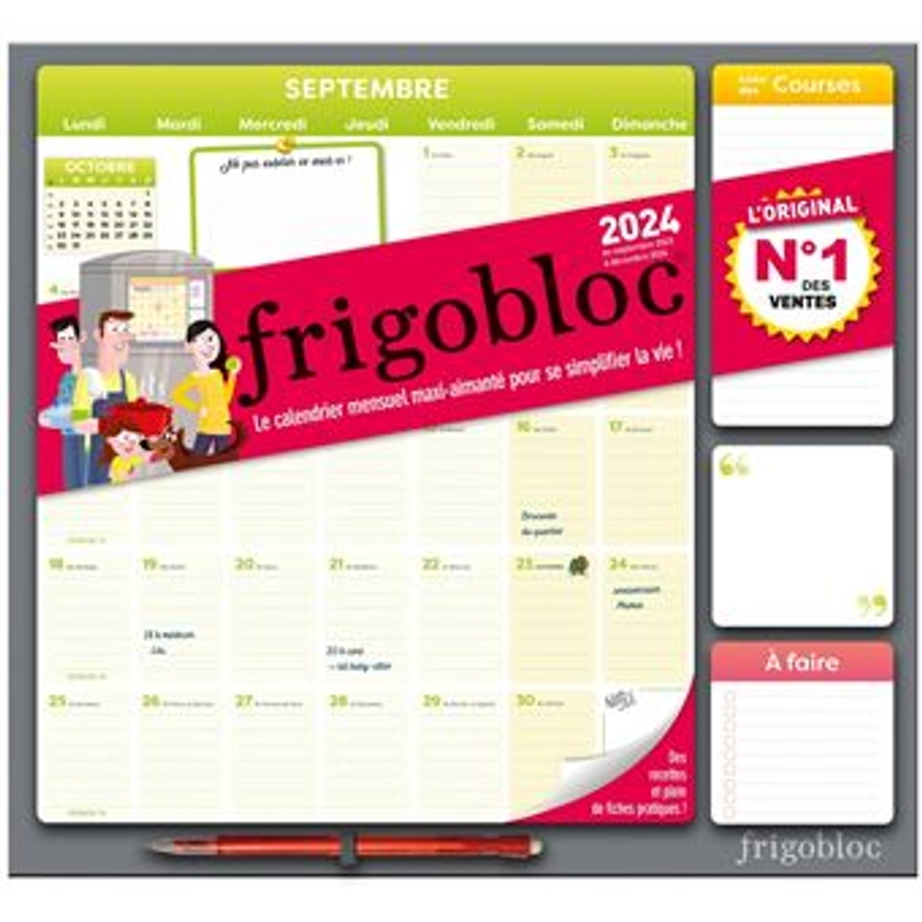 Frigobloc Mensuel 2024 - Calendrier d'organisation familiale / mois (de sept. 2023 à déc. 2024)