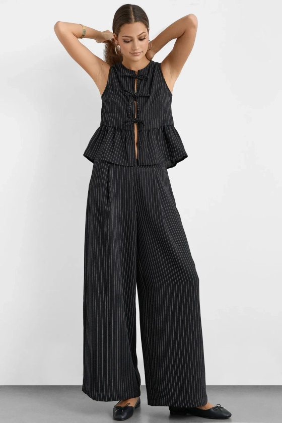 Hiccup - Wide-Leg Striped Pleated Pants