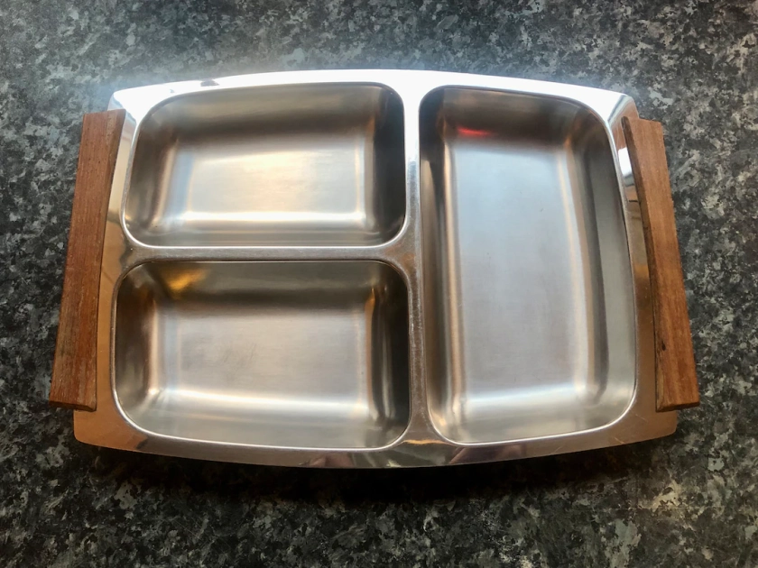 Vintage Three Compartments Stainless Steel Serving Platter With Teak Handles Nibble Dish KH No. S-806, Design Reg 925897 - Etsy Australia