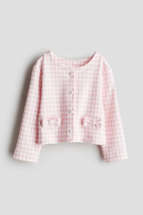 Bouclé Jacket - Round Neck - Long sleeve - Light pink/checked - Kids | H&M US