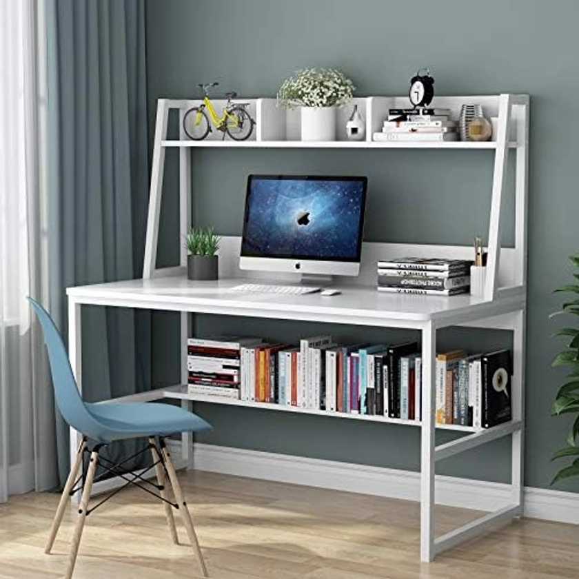Tribesigns Computer Desk with Hutch, 47 Inches Home Office Desk with Space Saving Design with Bookshelf for Small Spaces