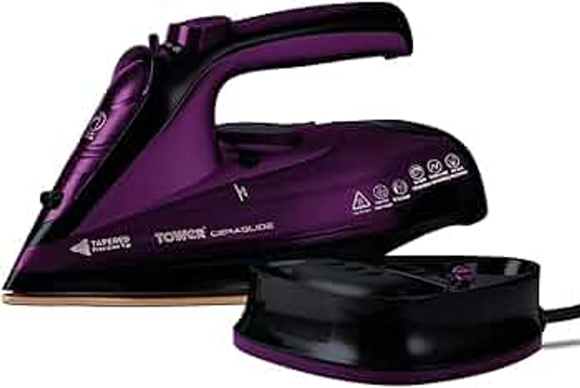 Tower T22008 CeraGlide Iron - Steam Iron - Cordless Iron with Ceramic Sole and Variable Steam Function, Purple
